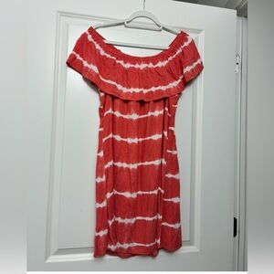Coral and White Off-Shoulder Swim Coverup or Dress